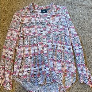 Maeve Pink and White Patterned Button Down Shirt